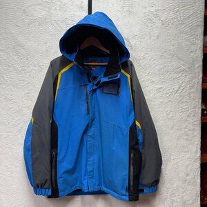 Karbon Schure Sports Particle Windbreaker Ski Jacket Mens XL Blue Hooded Pockets